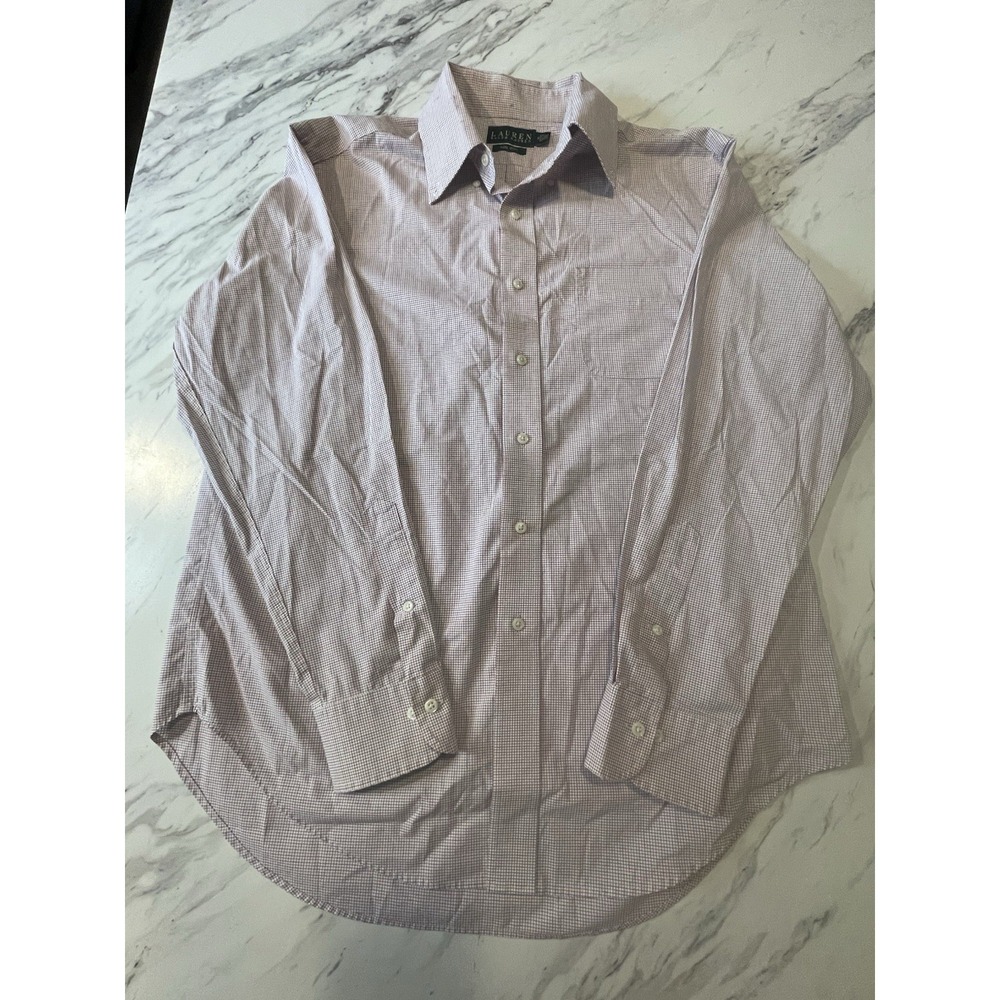 Ralph Lauren Men 16 Red Blue Check Gingham Long Sleeve Non-Iron Button Up Shirt